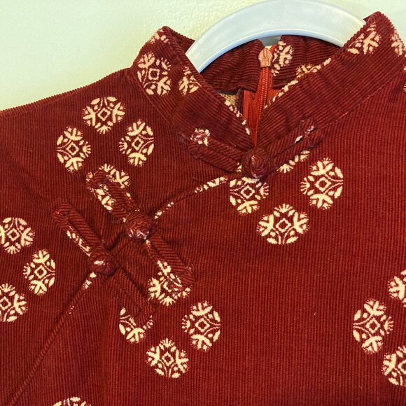 Burgundy Qipao Cheongsam Dress Corded Cotton Asian Y2K Small - Picture 3 of 12